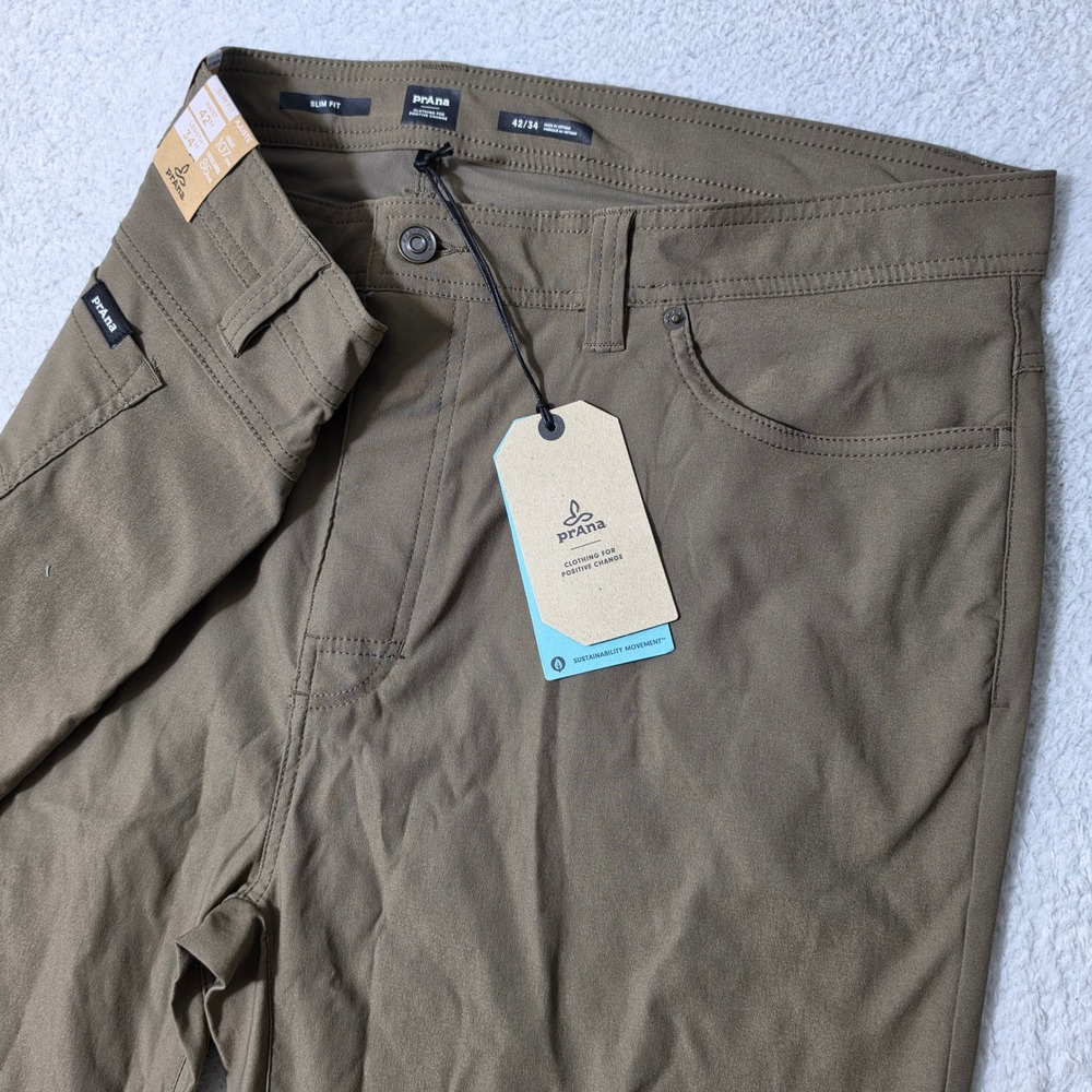NEW Prana Brion Slim Pant II Mens 42/34 Mud Brown Stretch Tapered Leg NWTā $85